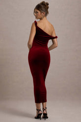 Berry Velvet Twisted Asymmetric Midi Dress